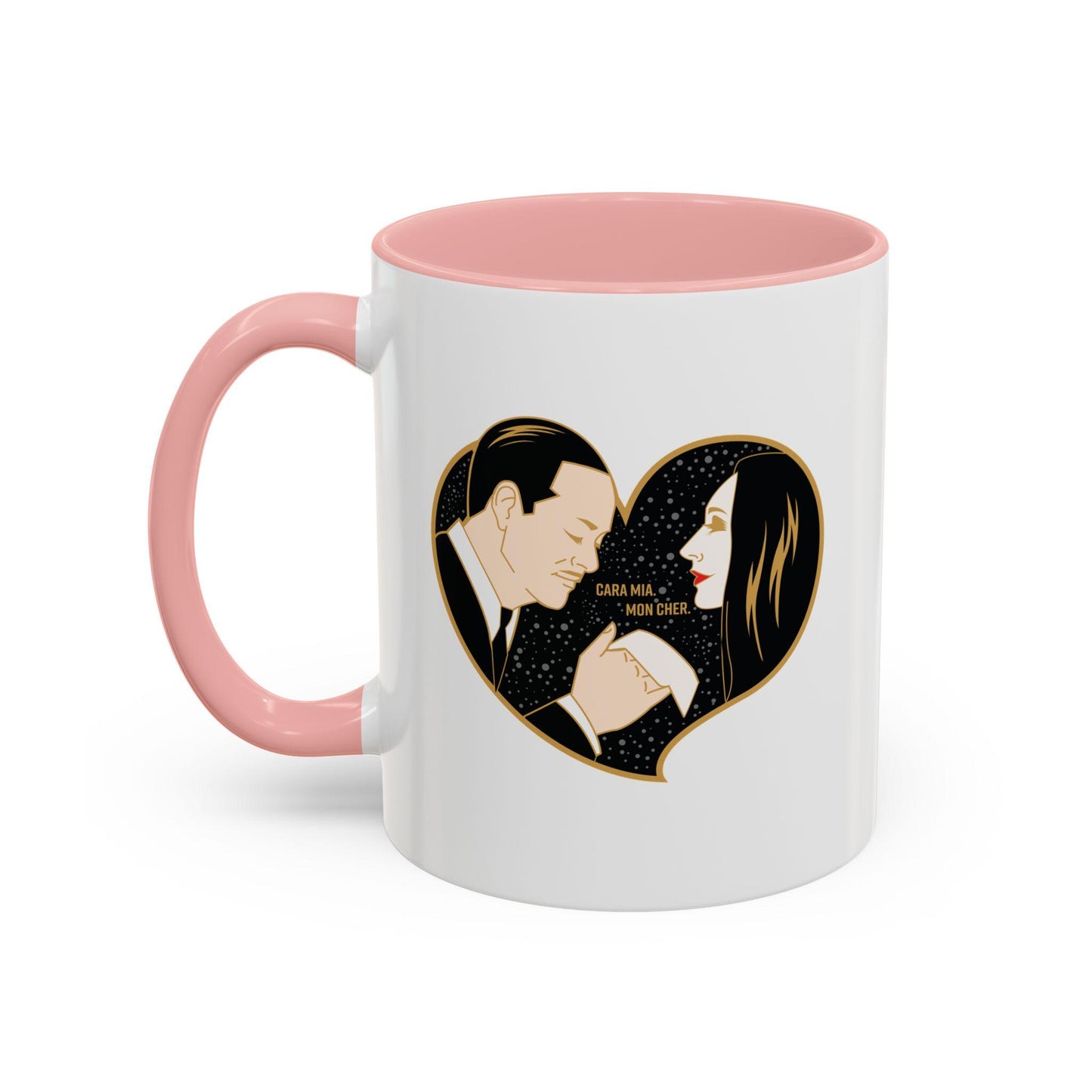 Morticia and Gomez Addams Accent Coffee Mug | Romantic Gothic Art by Cryssy Cheung | 11oz Two-Tone Addams Family Mug | Spooky Couple Gift