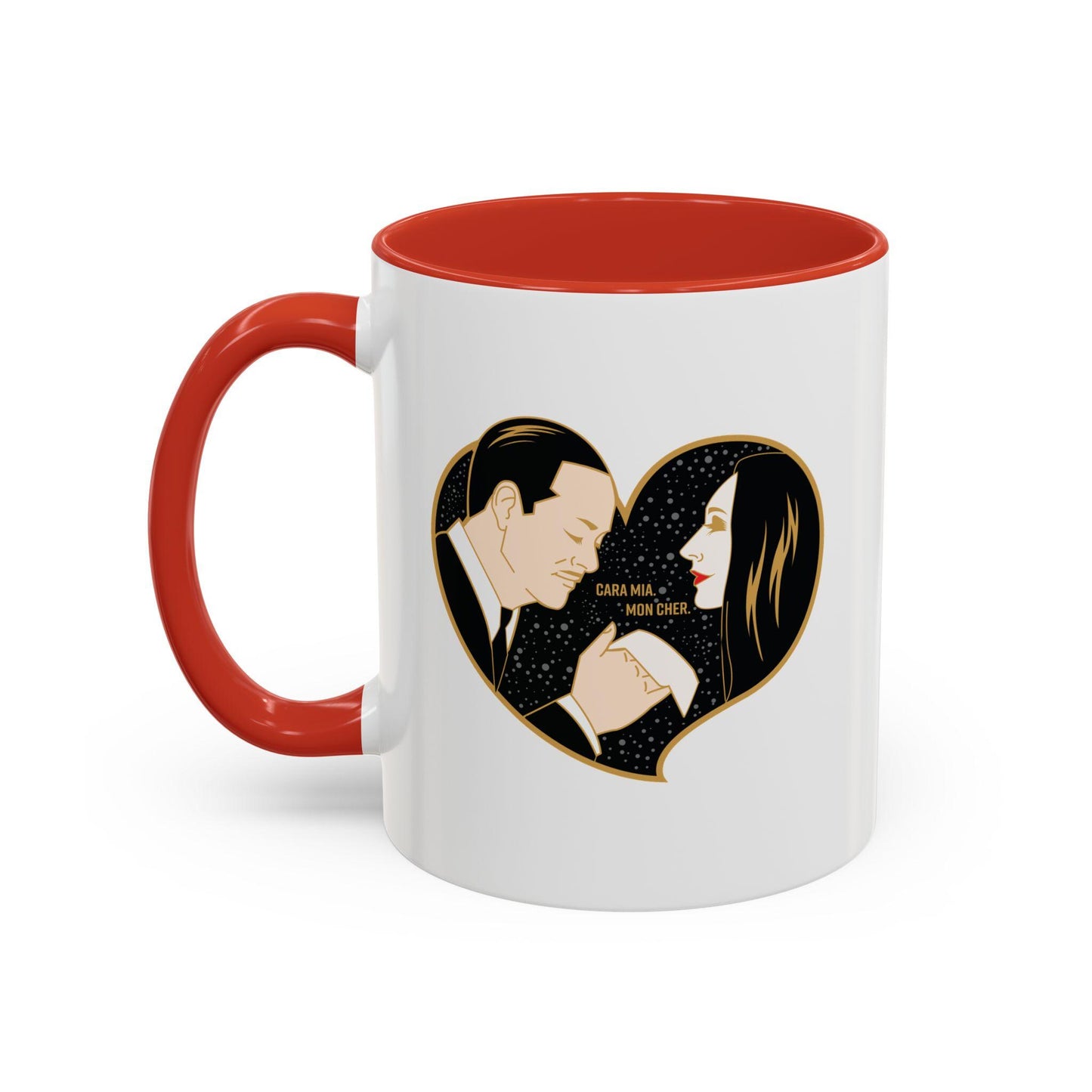 Morticia and Gomez Addams Accent Coffee Mug | Romantic Gothic Art by Cryssy Cheung | 11oz Two-Tone Addams Family Mug | Spooky Couple Gift