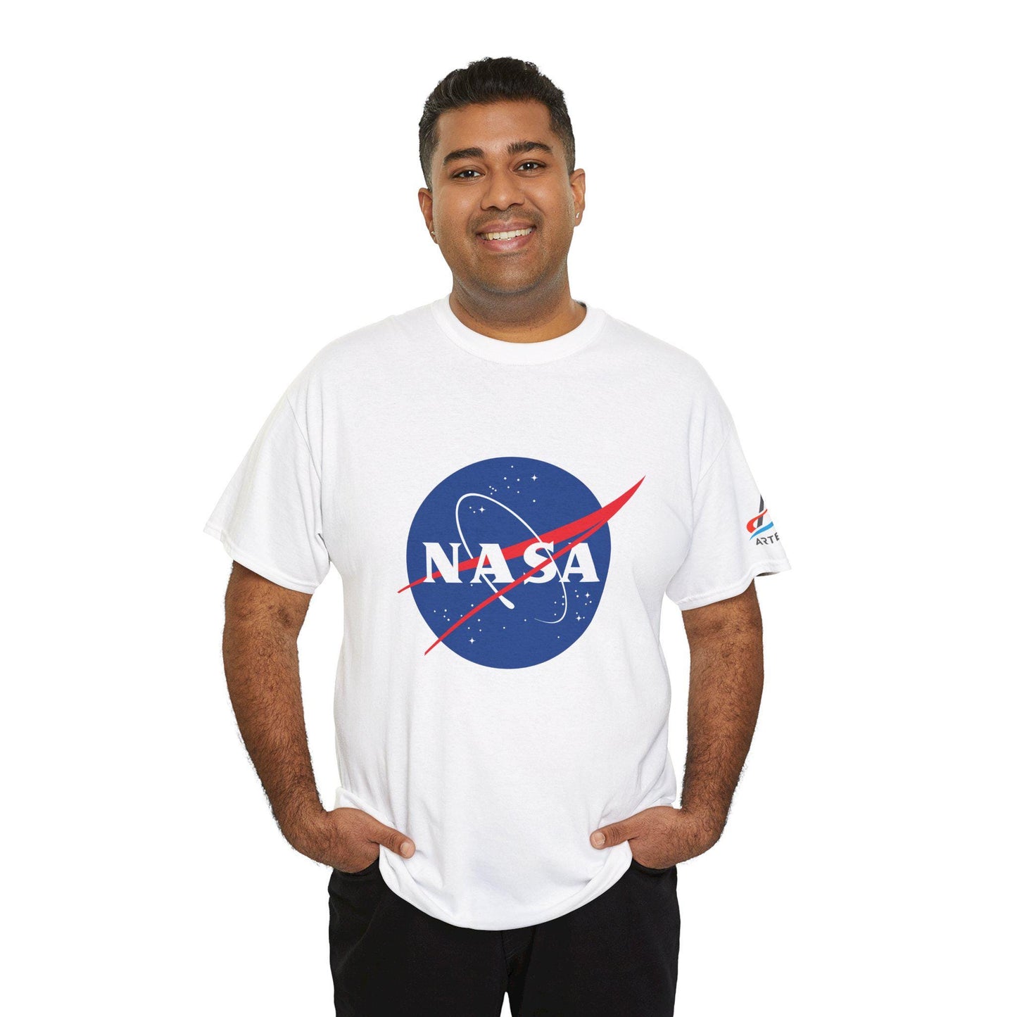 NASA Meatball T-Shirt with Artemis Sleeve Logo | Unisex Space Agency Graphic Tee | 100% Cotton NASA Apparel | Gift for Space Enthusiasts