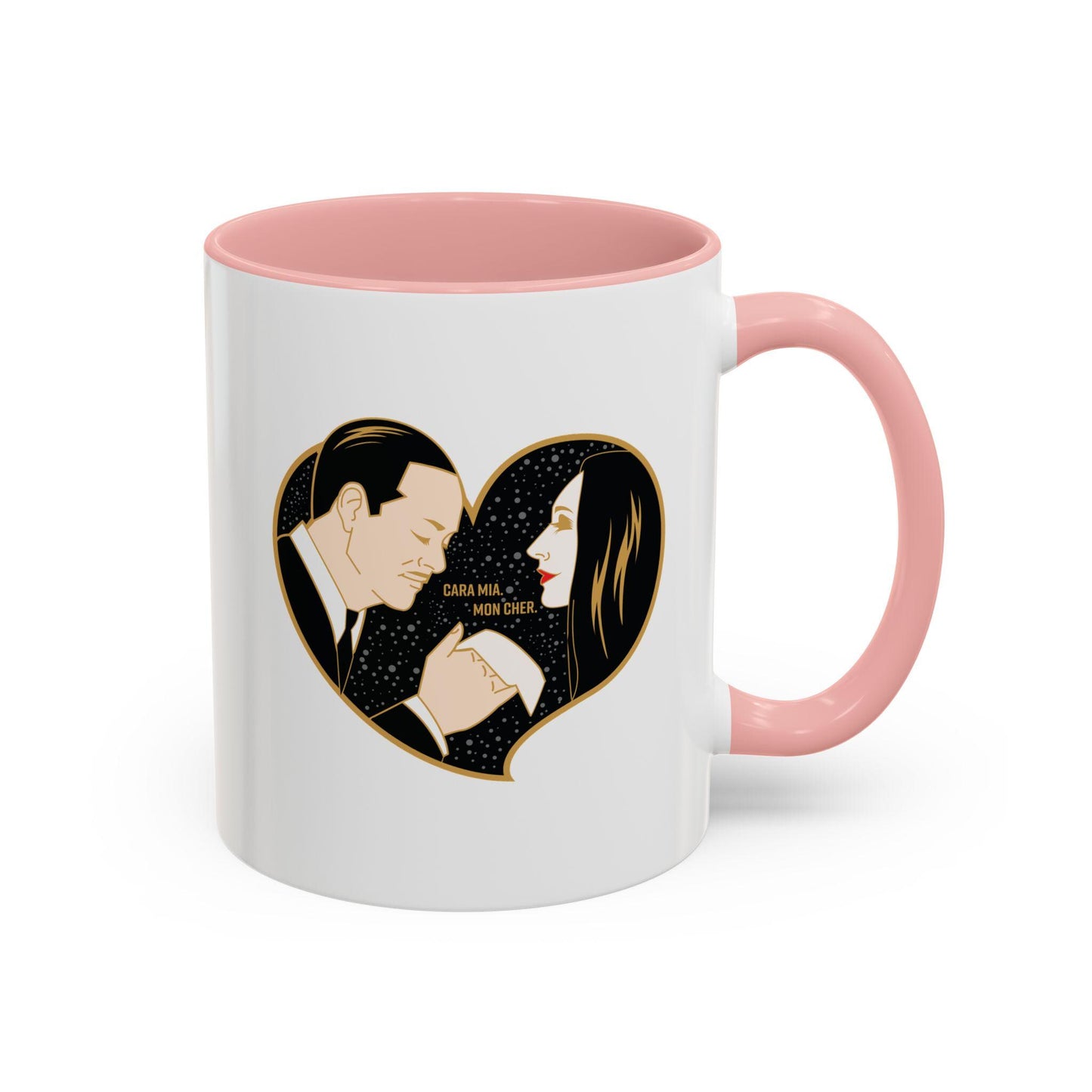 Morticia and Gomez Addams Accent Coffee Mug | Romantic Gothic Art by Cryssy Cheung | 11oz Two-Tone Addams Family Mug | Spooky Couple Gift