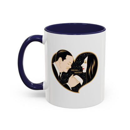 Morticia and Gomez Addams Accent Coffee Mug | Romantic Gothic Art by Cryssy Cheung | 11oz Two-Tone Addams Family Mug | Spooky Couple Gift
