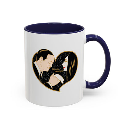 Morticia and Gomez Addams Accent Coffee Mug | Romantic Gothic Art by Cryssy Cheung | 11oz Two-Tone Addams Family Mug | Spooky Couple Gift