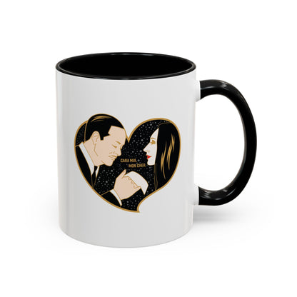Morticia and Gomez Addams Accent Coffee Mug | Romantic Gothic Art by Cryssy Cheung | 11oz Two-Tone Addams Family Mug | Spooky Couple Gift