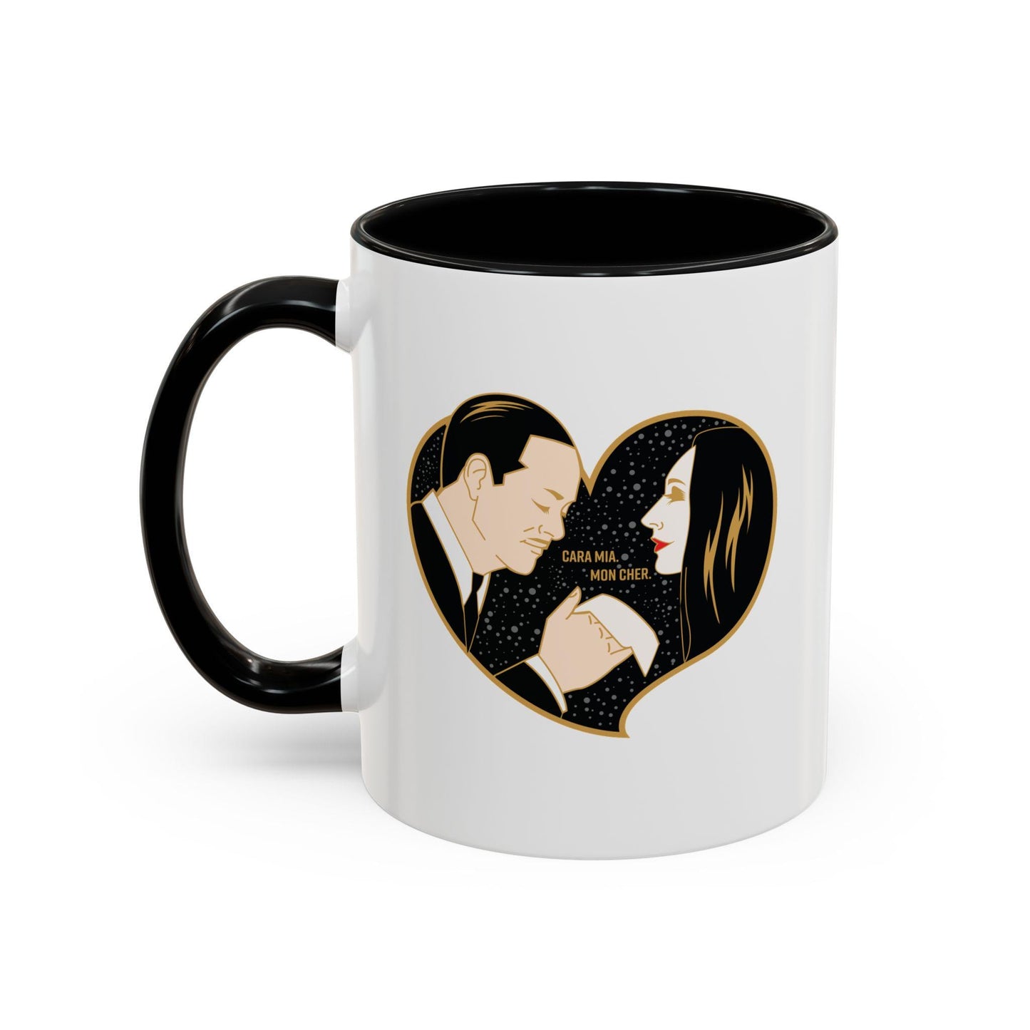Morticia and Gomez Addams Accent Coffee Mug | Romantic Gothic Art by Cryssy Cheung | 11oz Two-Tone Addams Family Mug | Spooky Couple Gift